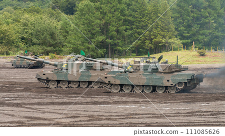 Ground Self-Defense Force Type 90 tank running Ground Self-Defense Force Type 90 tank running 111085626