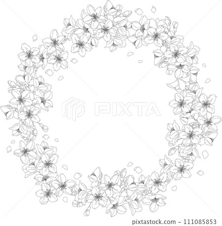 背景素材<花、櫻花&花瓣花環、單色、線條畫> 111085853