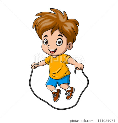 Cute little boy cartoon playing jumping rope 111085971
