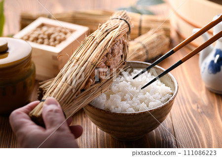 Japanese food straw natto 111086223