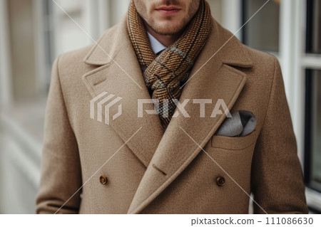 young man wearing wool coat in camel color and. Stock Illustration 111086630 PIXTA