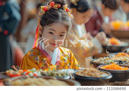 a girl happily enjoying yakbap 111086690