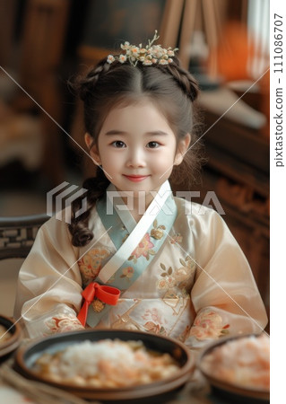 a girl happily enjoying yakbap 111086707