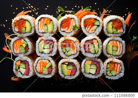 Artfully crafted sushi rolls Artfully crafted sushi rolls 111086800