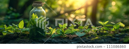 the forest in the greenery, a clear bottle with green leaves and some green grass the forest in the greenery, a clear bottle with green leaves and some green grass 111086860