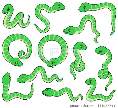 Illustrations of snakes in various poses [color set] 111087753