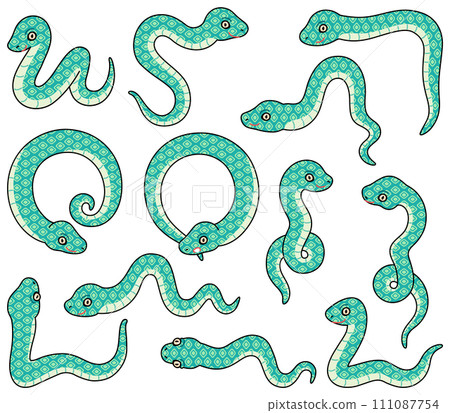 Illustrations of snakes in various poses [color set] 111087754