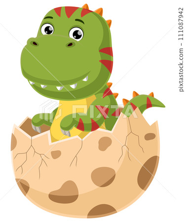 Cute baby dinosaur cartoon hatching from egg 111087942