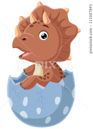Cute baby triceratops cartoon hatching from egg 111087943