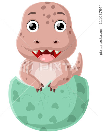 Cute baby dinosaur cartoon hatching from egg 111087944