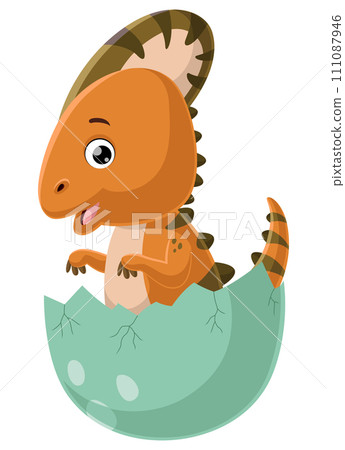 Cute baby parasaurolophus cartoon hatching from egg 111087946