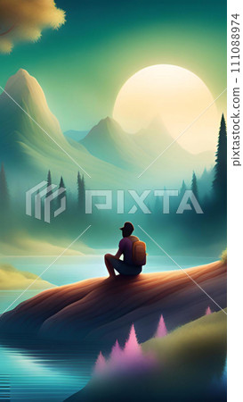 Man meditating on a mountain lake wallpapers for I pad, Notebook cover, I phone, tab mobile high quality images 111088974