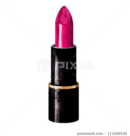 Pink lipstick on white background. Watercolor. Isolated. For textile, fabric Pink lipstick on white background. Watercolor. Isolated. For textile, fabric 111089588