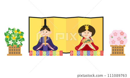 Illustration set of Dairi-sama and Hina dolls 111089763