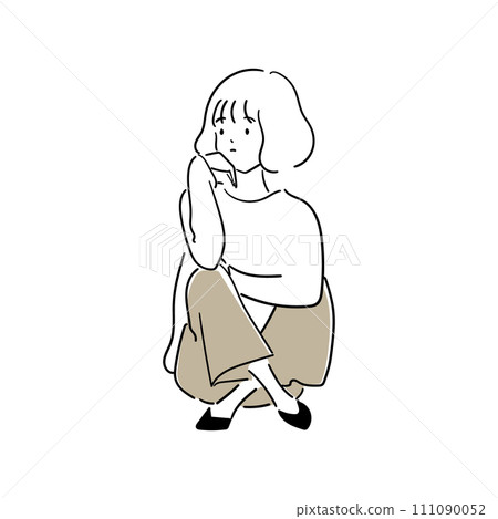 一個年輕女子坐著思考 一個年輕女子坐著思考 111090052