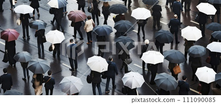 A Crowd of People Walking Down a Street Holding Umbrellas A Crowd of People Walking Down a Street Holding Umbrellas 111090085