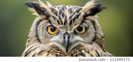 Close-up of an Owl With Yellow Eyes 111090173