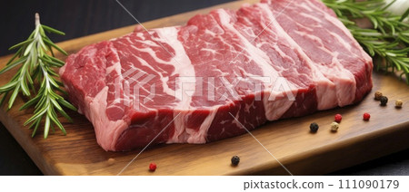 Raw Meat on Wooden Cutting Board Raw Meat on Wooden Cutting Board 111090179