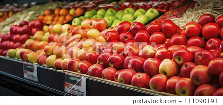 Colorful Display of Red and Green Apples in a Grocery Store Colorful Display of Red and Green Apples in a Grocery Store 111090191