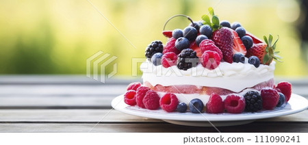 Cake With Fresh Berries: Raspberries, Blueberries, and Strawberries Cake With Fresh Berries: Raspberries, Blueberries, and Strawberries 111090241