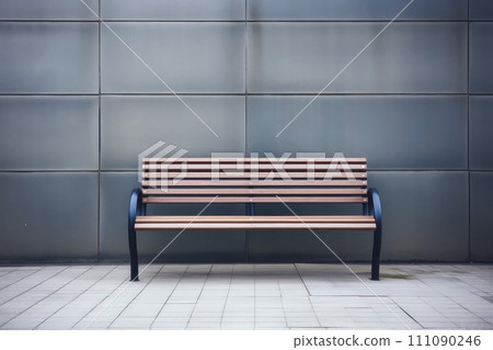 Traditional Wooden Bench in Front of Brick Wall 111090246
