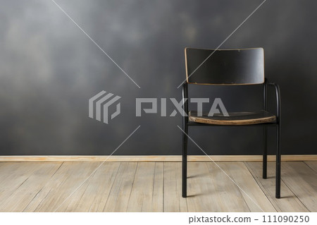 Black Chair in Front of Gray Wall 111090250