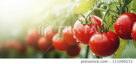 Abundant Tomatoes Hanging From a Vine 111090252