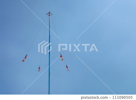 Mexico City, Mexico. Jan 17, 2024. Dance of the Flyers or flying pole an ancient Mesoamerican ceremony and ritual, originated with the Nahua, Huastec and Otomi peoples in central Mexico Mexico City, Mexico. Jan 17, 2024. Dance of the Flyers or flying pole an ancient Mesoamerican ceremony and ritual, originated with the Nahua, Huastec and Otomi peoples in central Mexico 111090505