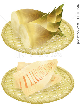Illustration of bamboo shoots on a colander 111090582