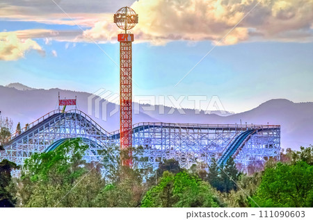 Mexico City, Mexico. Jan 14, 2024. A wooden roller coaster at La Feria Chapultepec in Mexico City 111090603