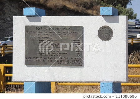 State of Mexico, Mexico. Jan 14, 2024. A sign to the Atizapan de Zaragoza Madin reservoir an enlarged lake behind a dam in State of Mexico. State of Mexico, Mexico. Jan 14, 2024. A sign to the Atizapan de Zaragoza Madin reservoir an enlarged lake behind a dam in State of Mexico. 111090690