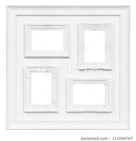 Multi picture frame set with blank space isolated on white background. Template mockup Multi picture frame set with blank space isolated on white background. Template mockup 111090767