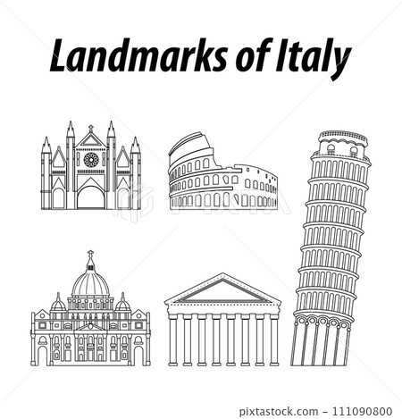 Bundle of Italy famous landmarks by silhouette outline style Bundle of Italy famous landmarks by silhouette outline style 111090800