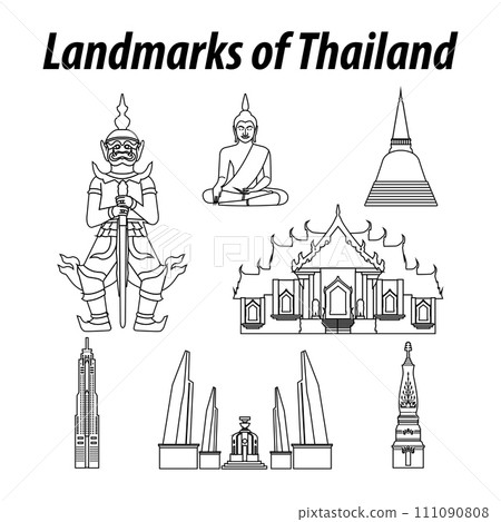 Bundle of Thailand famous landmarks by silhouette outline style Bundle of Thailand famous landmarks by silhouette outline style 111090808