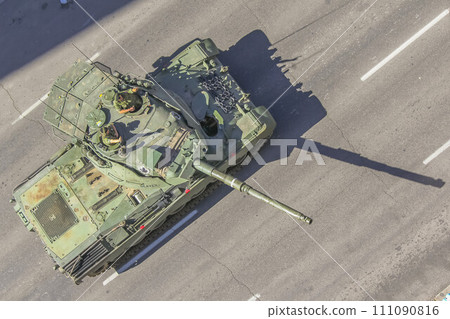 Calgary, Alberta, Canada. Jun 10, 2023. A Canadian army tank participating at the Calgary Stampede parade. Calgary, Alberta, Canada. Jun 10, 2023. A Canadian army tank participating at the Calgary Stampede parade. 111090816
