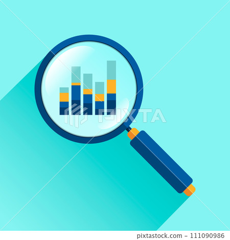 Magnifying glass icon in flat style. Search loupe on color background. Business analytic illustration. Vector design object for you project  111090986