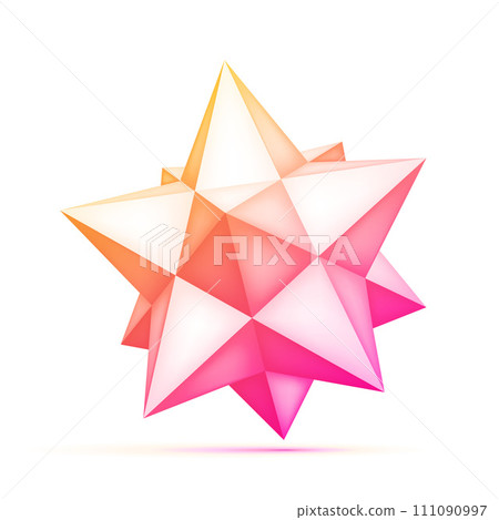 Volume polyhedron orange star on white background. 3d form, geometry shape, abstract vector object for you design projects 111090997