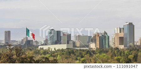 Mexico City, Mexico. Jan 11, 2024. Mexico City Skyline during a cloudy afternoon in winter. Mexico City, Mexico. Jan 11, 2024. Mexico City Skyline during a cloudy afternoon in winter. 111091047