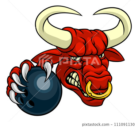 Bull Minotaur Longhorn Cow Bowling Mascot Cartoon Bull Minotaur Longhorn Cow Bowling Mascot Cartoon 111091130