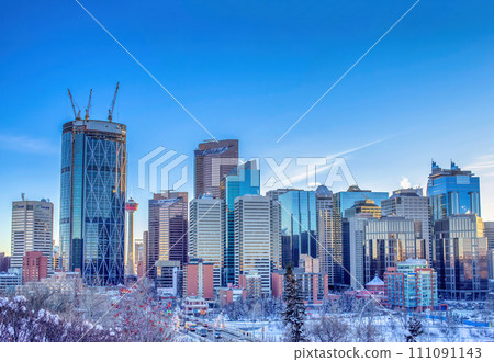 Calgary, Alberta, Canada. Jan 2, 2011. Calgary Downtown during winter while the Bow building is still under construction. Calgary, Alberta, Canada. Jan 2, 2011. Calgary Downtown during winter while the Bow building is still under construction. 111091143