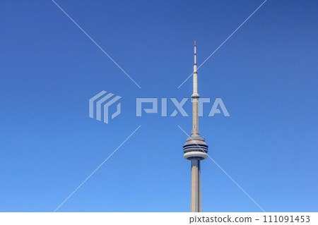 Toronto, Ontario, Canada. Aug 10, 2011. The CN Tower stands prominently amidst clear summer skies. Toronto, Ontario, Canada. Aug 10, 2011. The CN Tower stands prominently amidst clear summer skies. 111091453