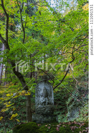 Scenery along the mountain trail at Risshakuji Temple, commonly known as Yamadera, in Yamagata City, Yamagata Prefecture, Japan 111091531