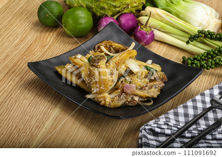 Roasted Thai eggplant with onion Roasted Thai eggplant with onion 111091692