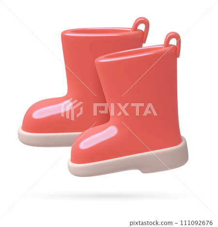 3D Red rubber boots minimal footwear icon Three dimensional vector object 3D Red rubber boots minimal footwear icon Three dimensional vector object 111092676