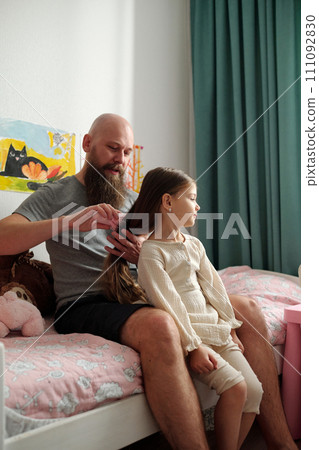Brushing daughter long hair after sleep Brushing daughter long hair after sleep 111092830