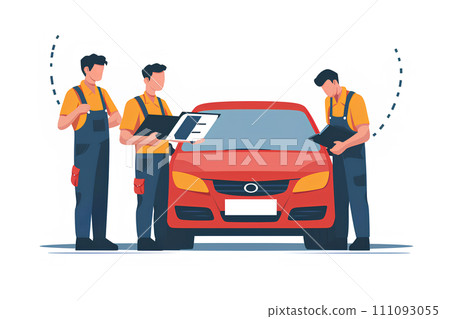 Auto mechanic inspecting a car Auto mechanic inspecting a car 111093055