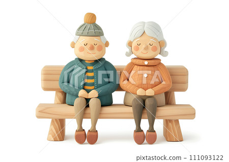 Senior couple relaxing on a bench (3D) 111093122