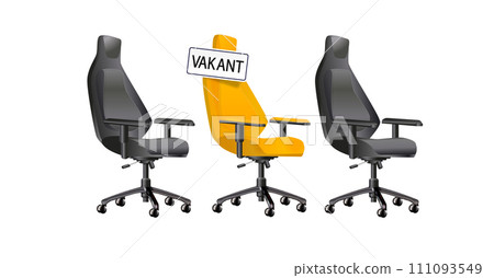 Vacant. Business recruitment concept. Office chair with a sign vacant. We are hiring, open vacancy. Hiring and recruiting banner. Vector 111093549