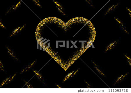 Golden halftones on a black background, Valentine s Day poster design on a black background with golden halftone elements 111093718