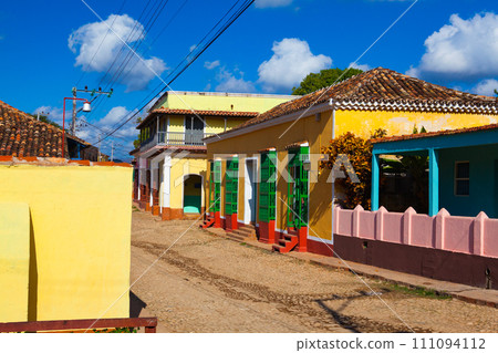 Typical colonial building with wooden grate in Trinidad, Cuba Typical colonial building with wooden grate in Trinidad, Cuba 111094112